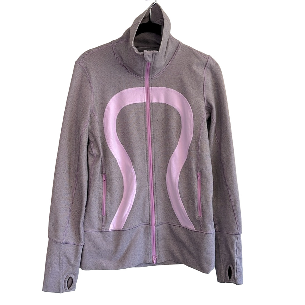 Lululemon Stride Jacket Brushed Lilac Heathered Coal Wee Stripe/Lilac Size 6 - Picture 3 of 8